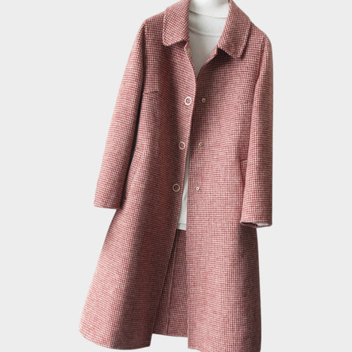 Women's Houndstooth Wool Coat with Button Front Closure