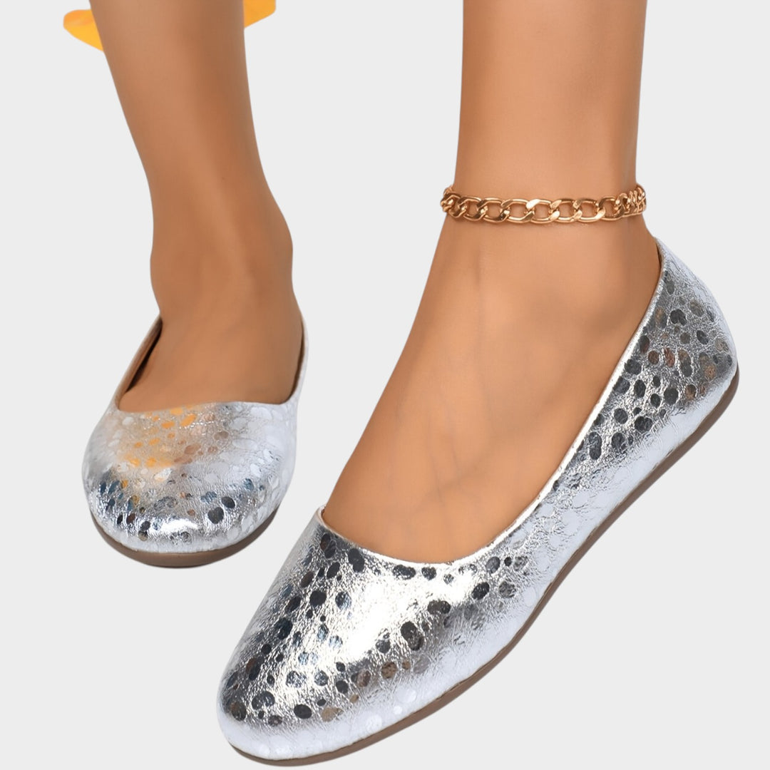 Women’s Ballet Flats Metallic Textured Round Toe