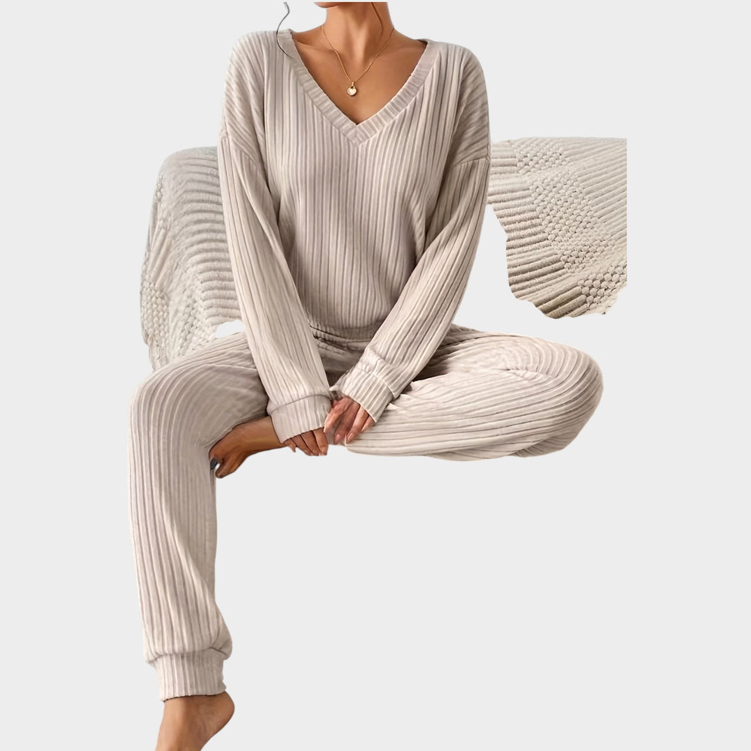 Women’s Matching Set 2 Piece Lounge Set Casual V Neck Ribbed Knit
