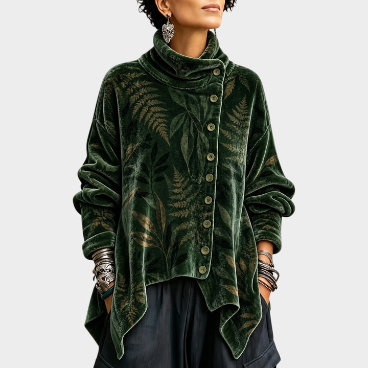 Women’s Cowl Neck Top Asymmetric Button Detail