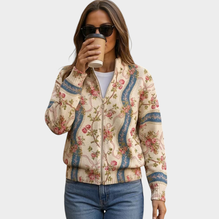 Women’s Rose Cardigan Floral Knit Ribbon Accent