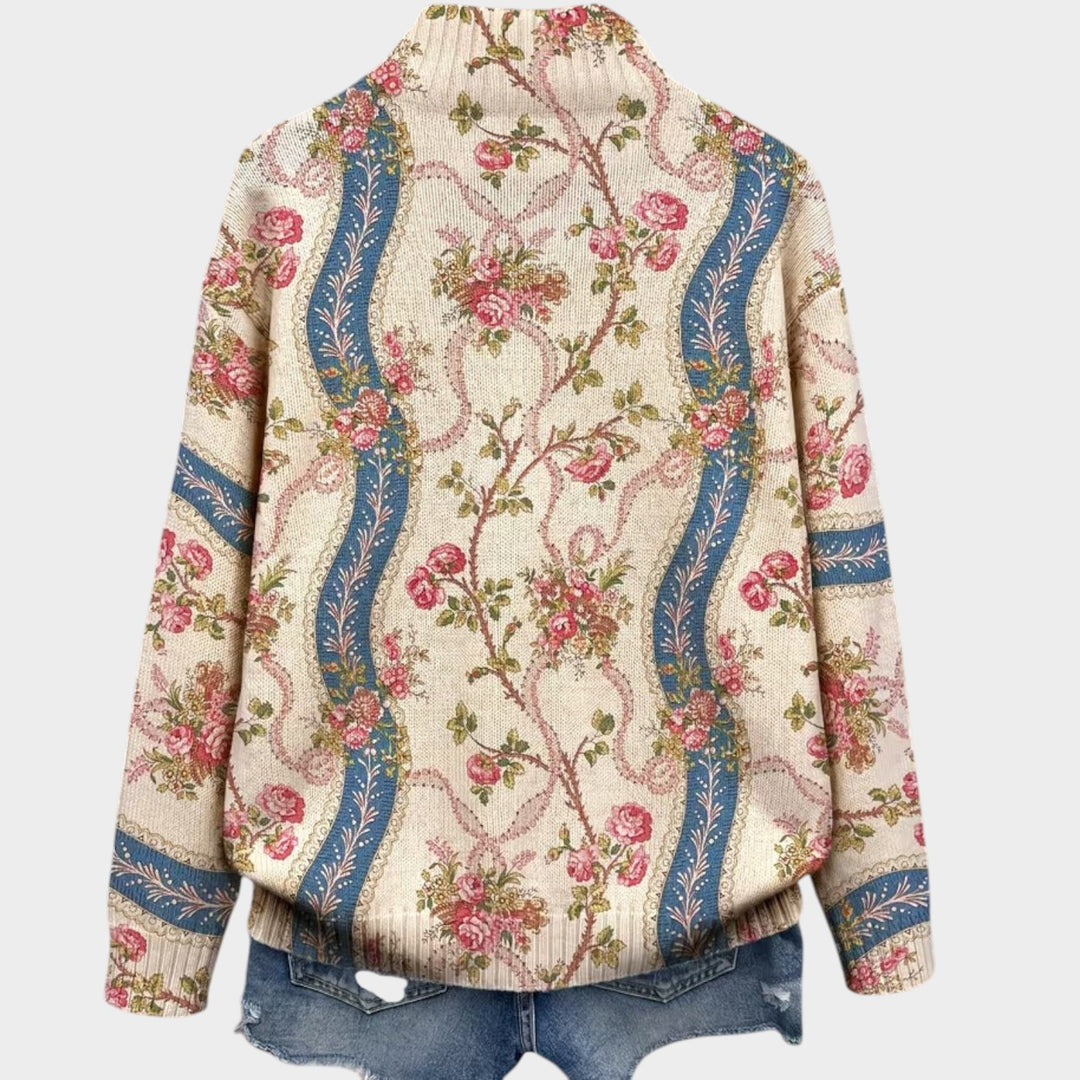 Women’s Rose Cardigan Floral Knit Ribbon Accent
