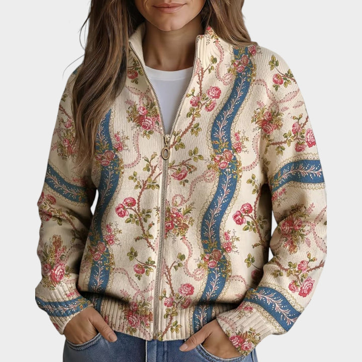 Women’s Rose Cardigan Floral Knit Ribbon Accent