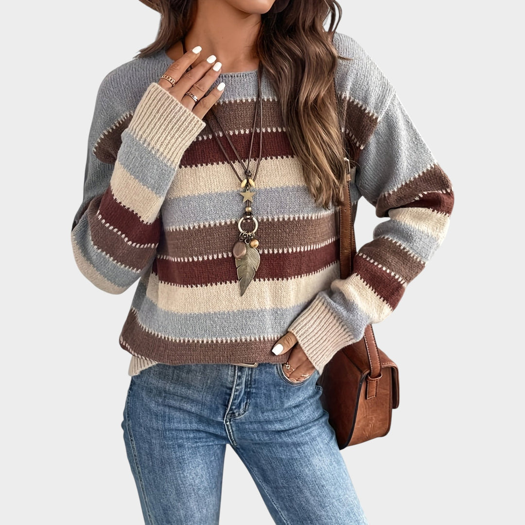 Women’s Striped Sweater Crew Neck Casual Pullover