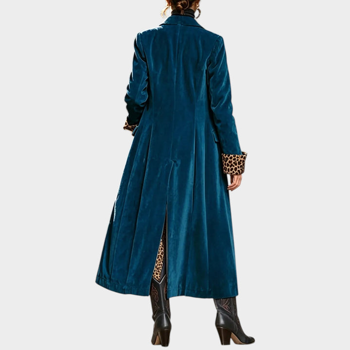 Women’s Leopard Velvet Coat Longline Paneled Design