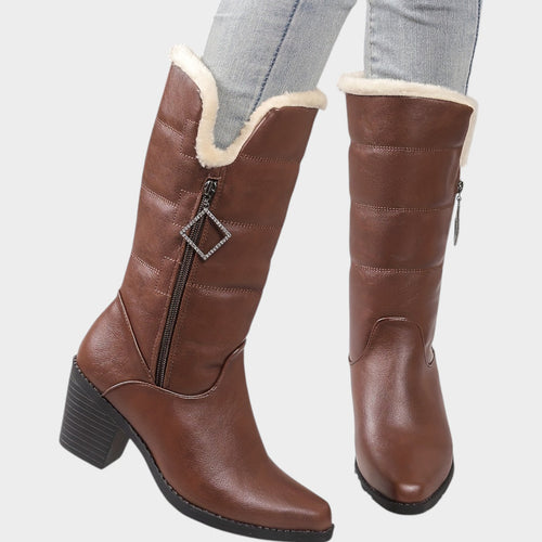 Women’s Winter Boots Chunky Heel Side Zip Solid Color
