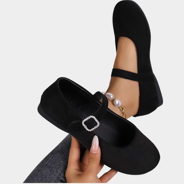Women’s Velvet Mary Jane Flats Rhinestone Detail