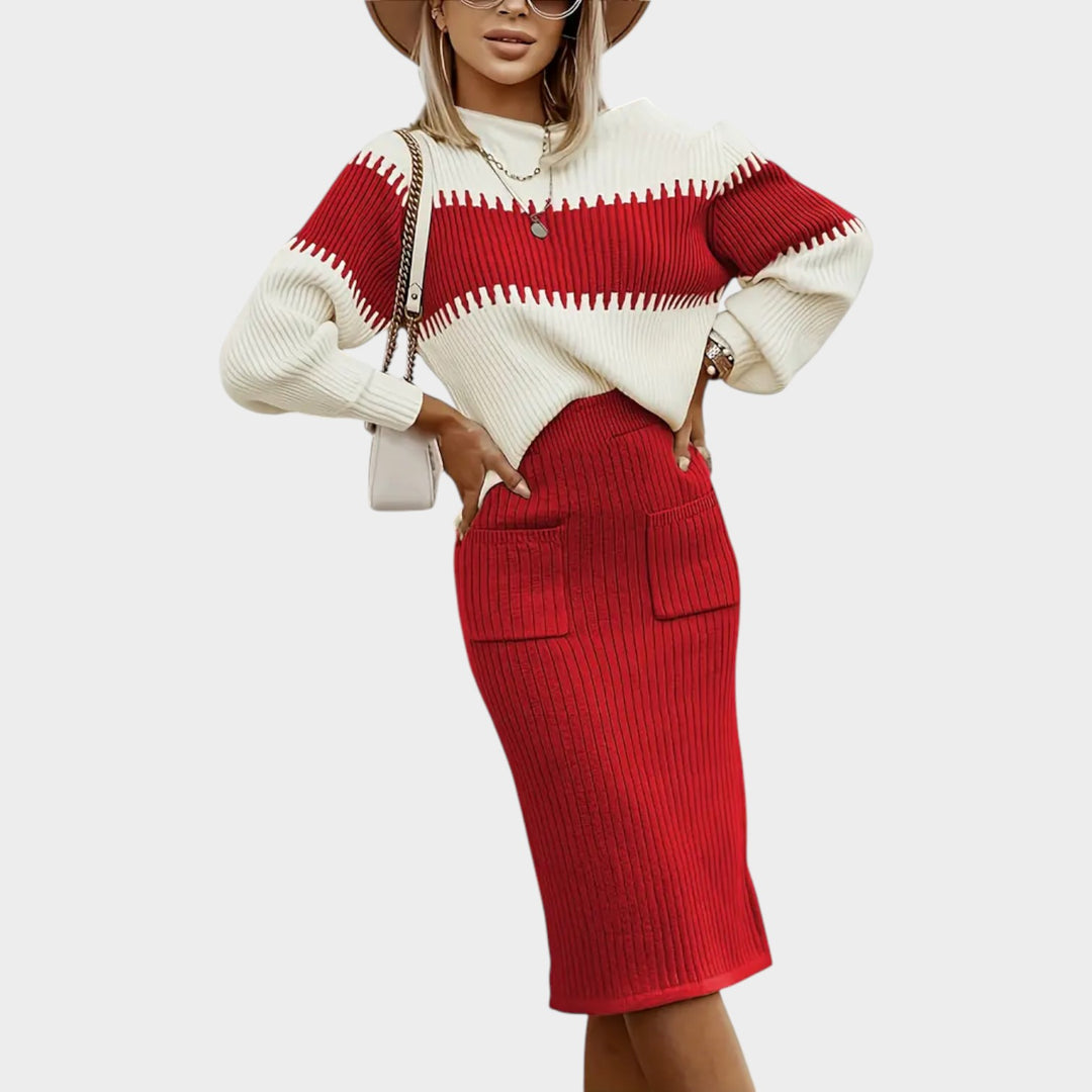 Women’s Ribbed Two Piece Set Color Block Knit Sweater