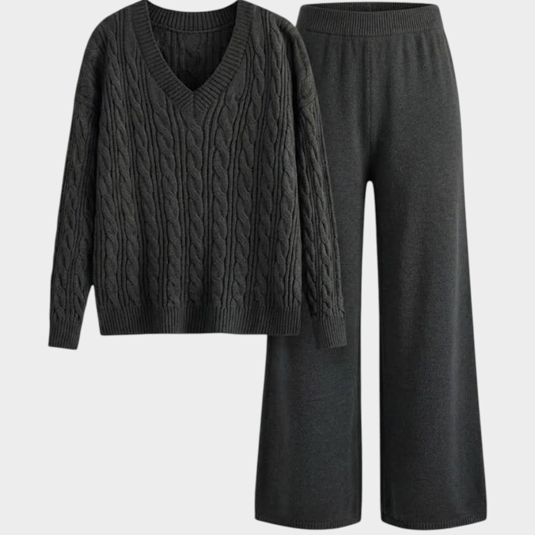 Women’s Matching Set Knit V-Neck Long Sleeve Two-Piece