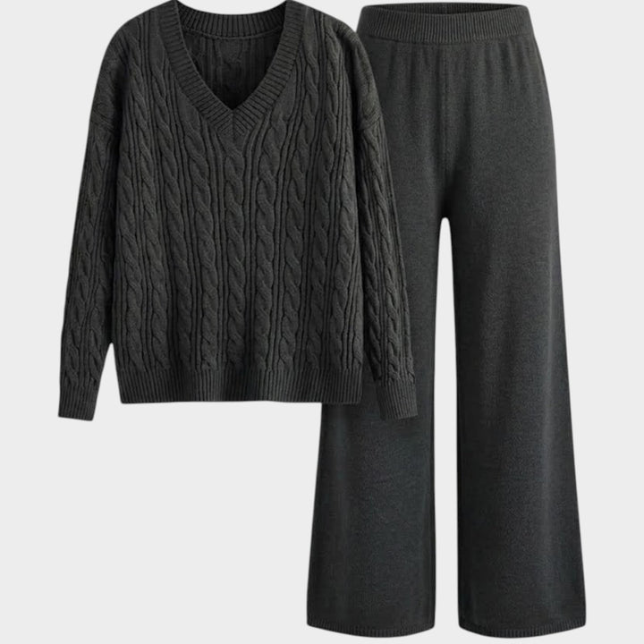 Women’s Matching Set Knit V-Neck Long Sleeve Two-Piece