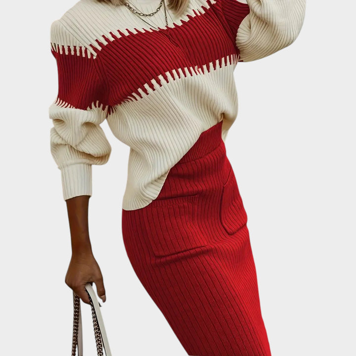 Women’s Ribbed Two Piece Set Color Block Knit Sweater