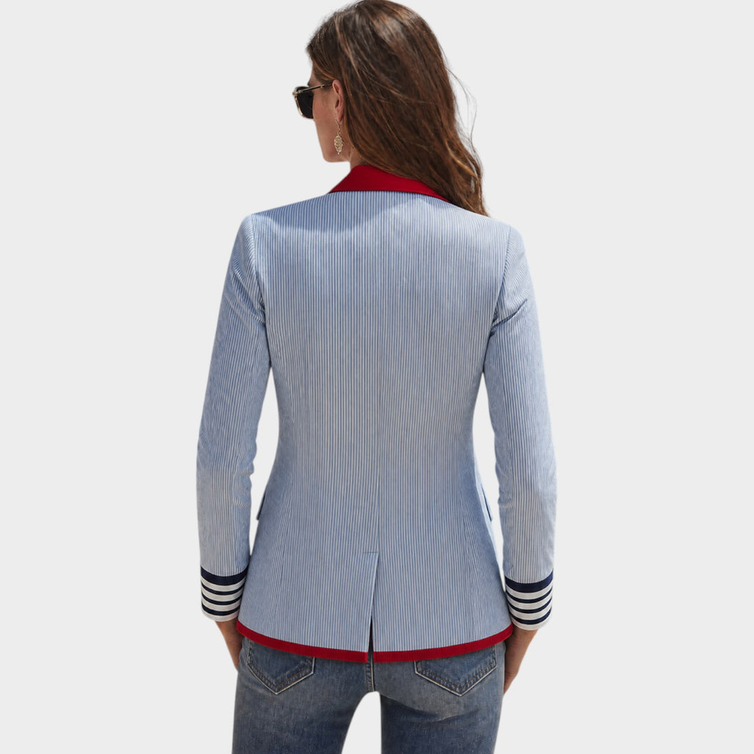 Women’s Blazer Casual Pinstripe Contrast Trim Tailored Fit
