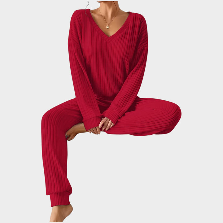Women’s Matching Set 2 Piece Lounge Set Casual V Neck Ribbed Knit