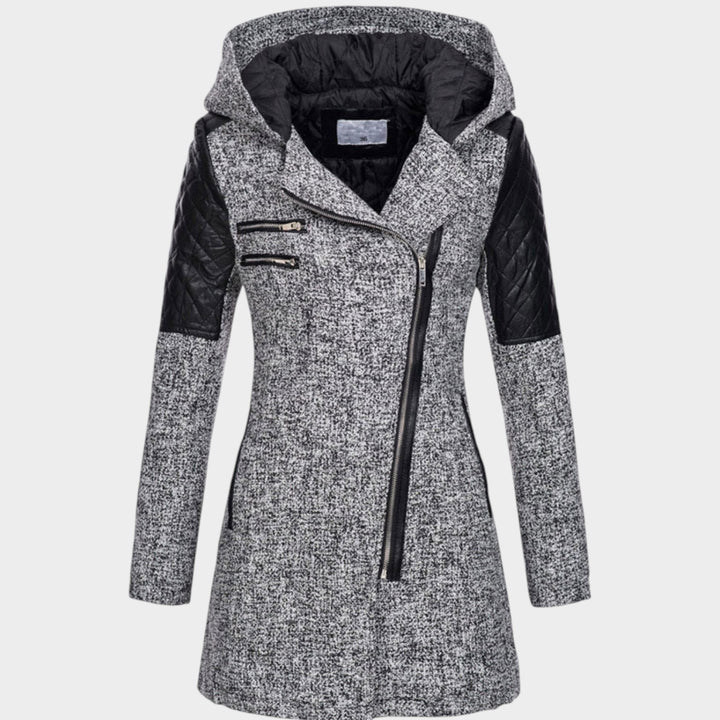 Women’s Hooded Coat Asymmetric Zip Front Quilted Sleeves