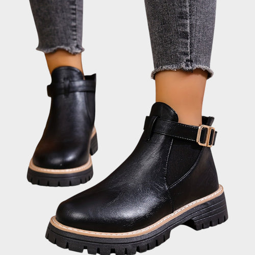 Women’s Chelsea Boots Chunky Heel Metal Buckle Thick Sole