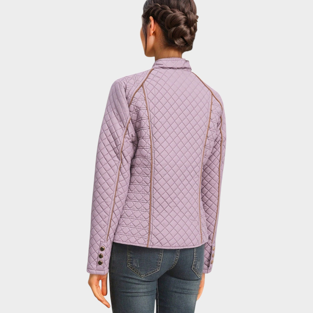 Women’s Quilted Jacket Casual Zip Front Stand Collar