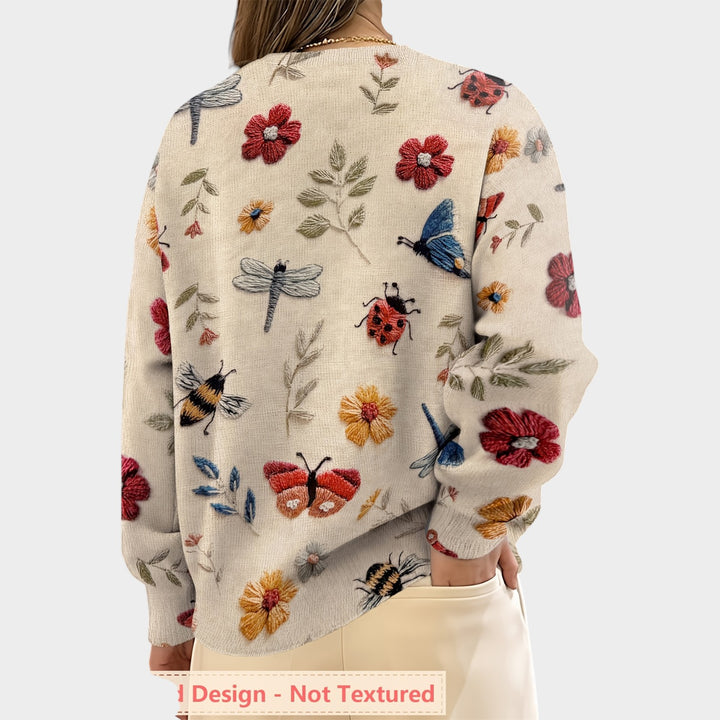 Women’s Knit Sweater Floral Print Crew Neck Long Sleeve