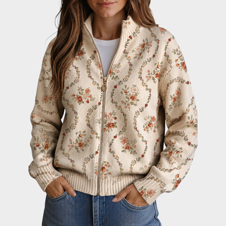 Women’s Knit Cardigan Floral Vine Zip Front