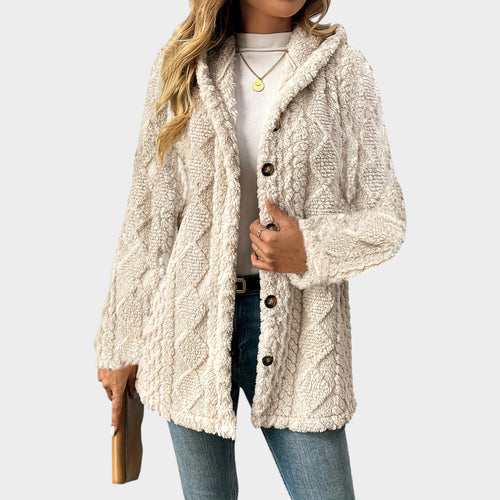 Women’s Fleece Jacket Casual Knit Hooded Button Up