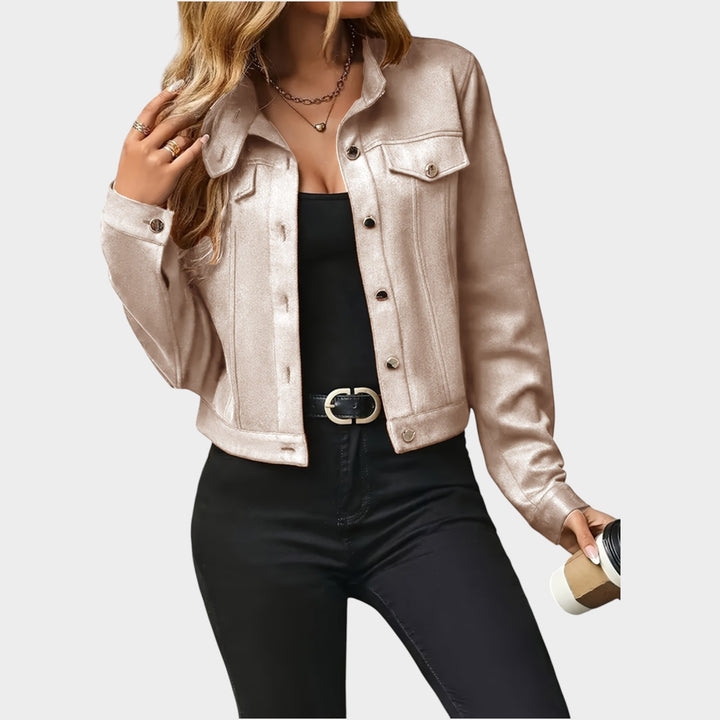 Women’s Leather Jacket Casual Cropped Button Up