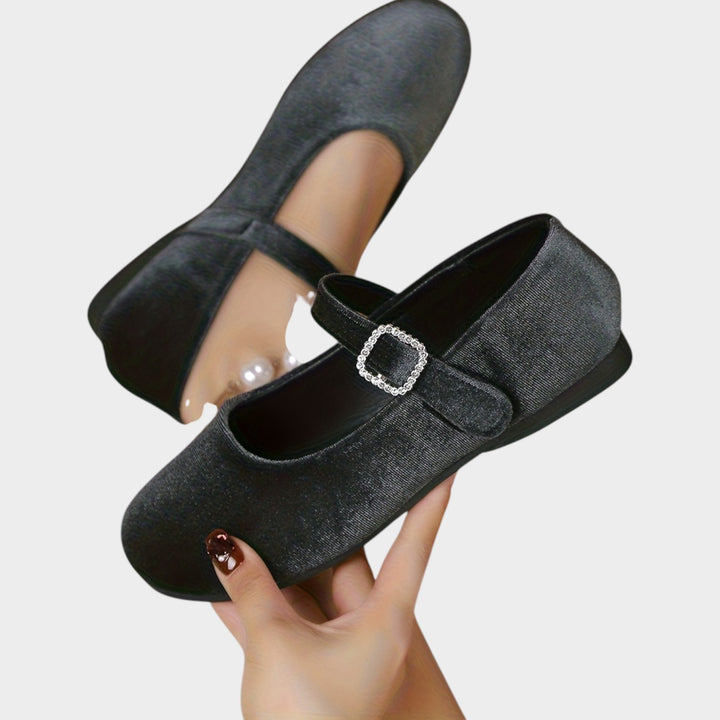 Women’s Velvet Mary Jane Flats Rhinestone Detail