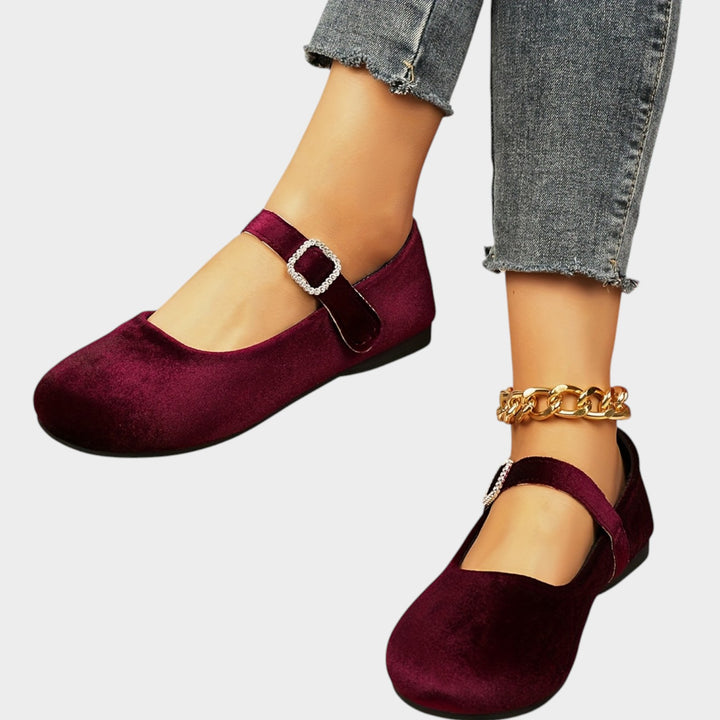 Women’s Velvet Mary Jane Flats Rhinestone Detail