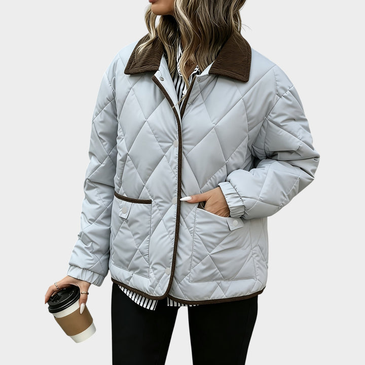 Women’s Quilted Jacket Casual Corduroy Collar Pockets