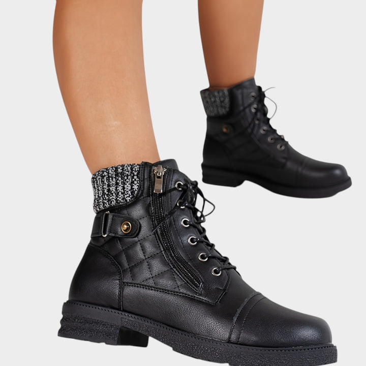 Women’s Ankle Boots Winter Plaid Embroidered Lace Up Side Zip
