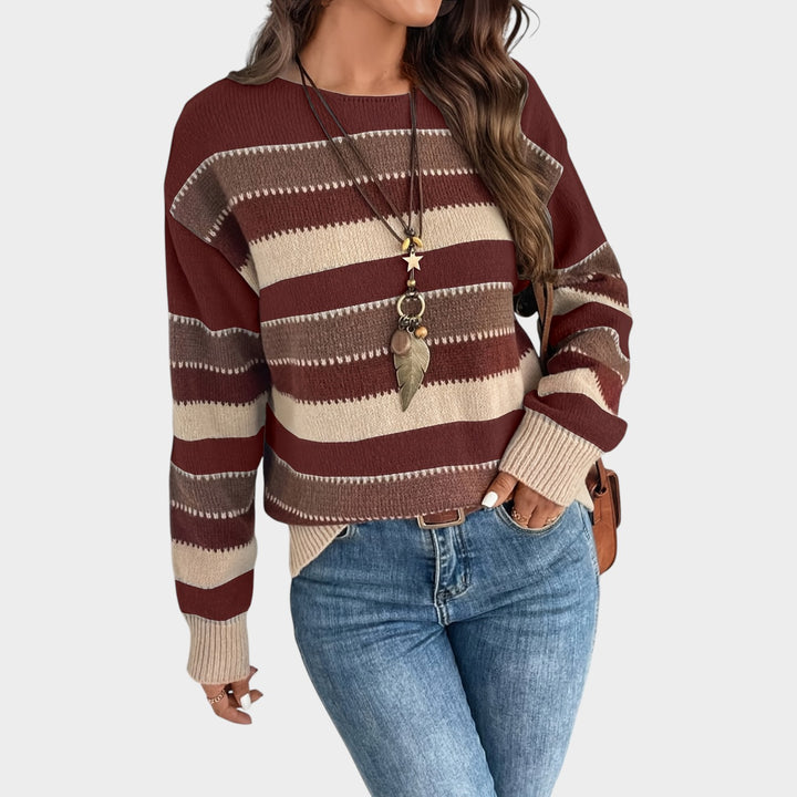 Women’s Knit Sweater Horizontal Stripe Round Neck Loose Fit