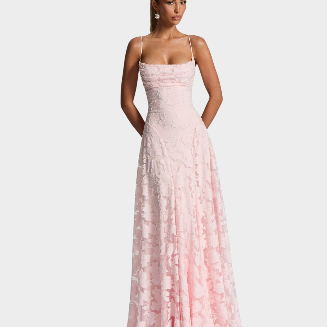 Formal Strapless Floral Lace Maxi Dress