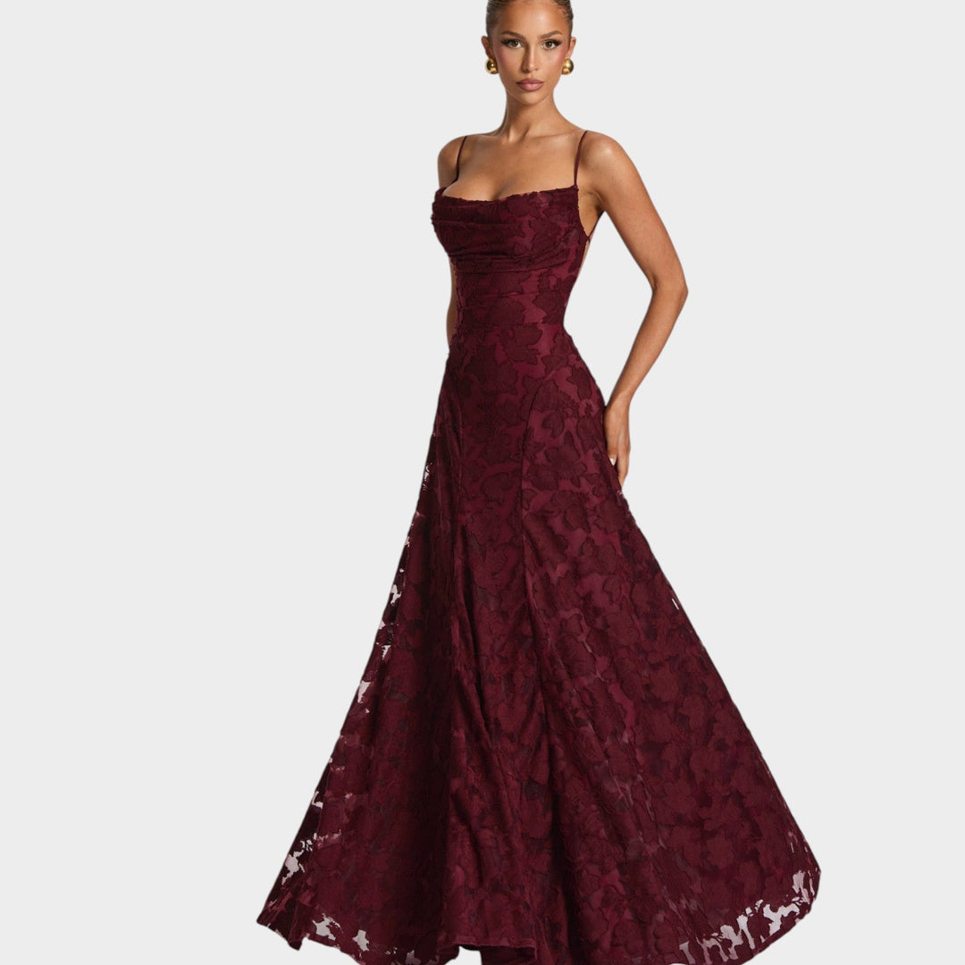Formal Strapless Floral Lace Maxi Dress