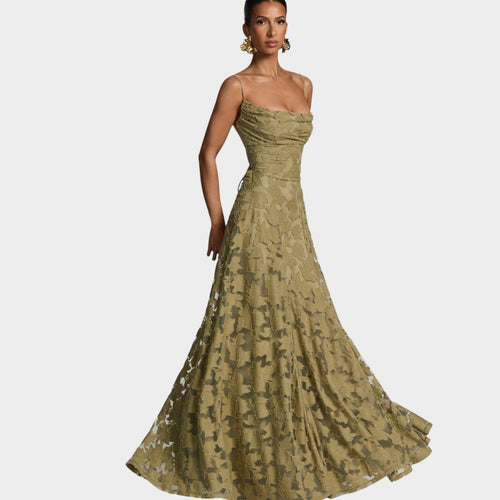 Formal Strapless Floral Lace Maxi Dress