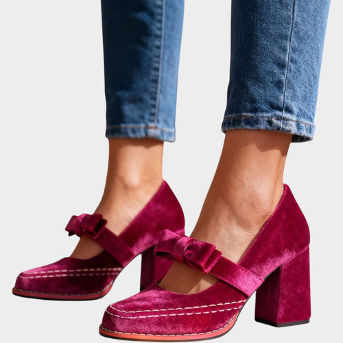 Women's Mary Jane Heels | Block Heel Dress Pumps with Bow Detail