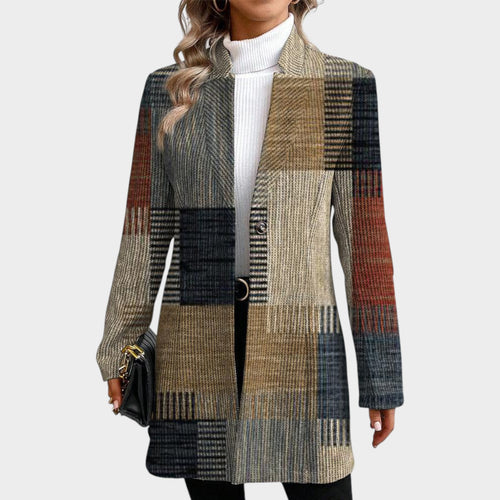 Women's Blazer Plaid Patchwork Longline