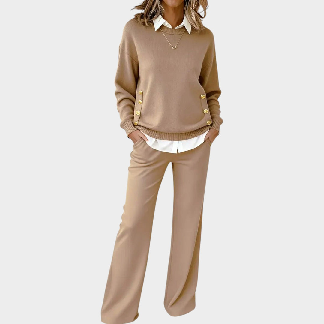 Women’s Crew Neck Sweater Decorative Button Detail