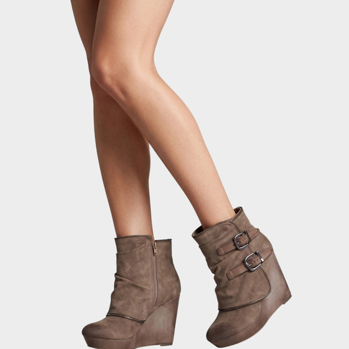 Women’s Ankle Boots Wedge Heel Double Buckle