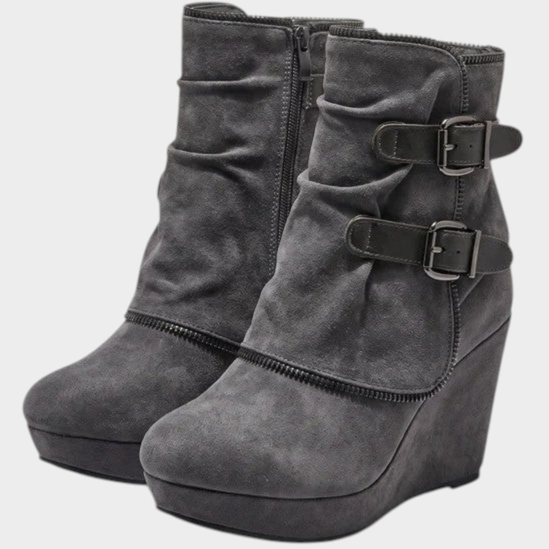 Women’s Ankle Boots Wedge Heel Double Buckle