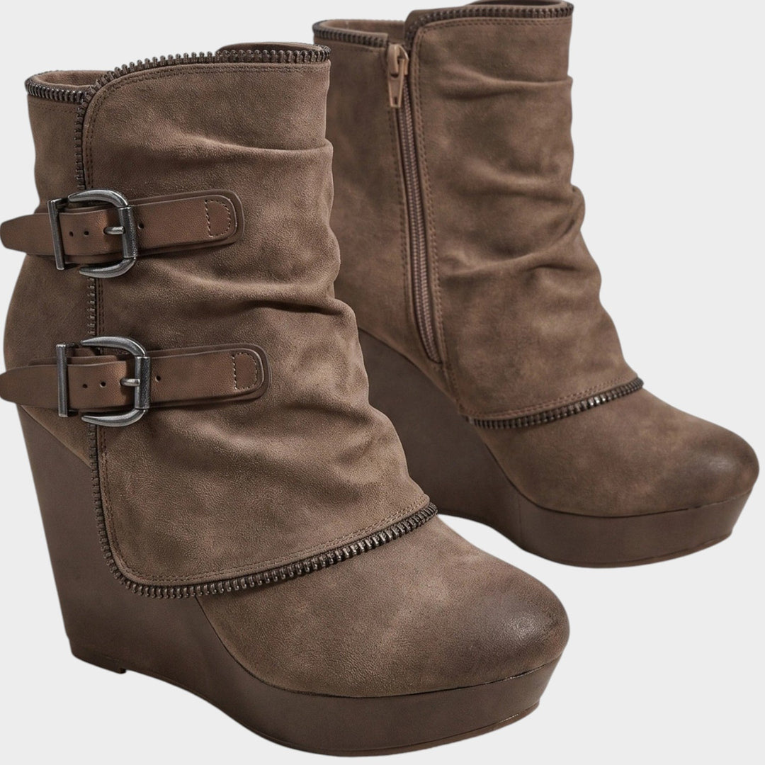 Women’s Ankle Boots Wedge Heel Double Buckle