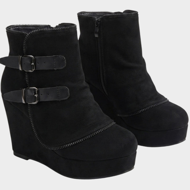 Women’s Ankle Boots Wedge Heel Double Buckle