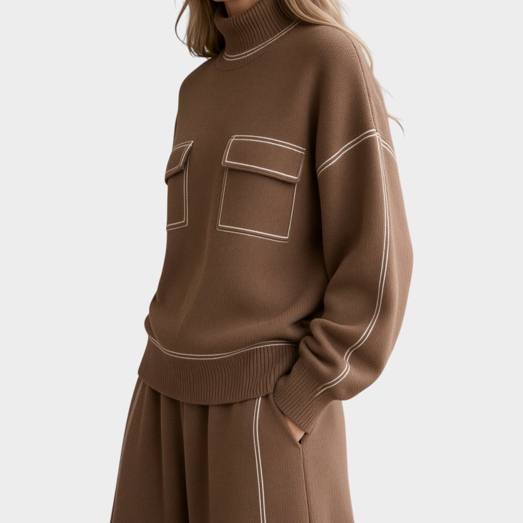 Women’s Knit Two Piece Set Turtleneck Sweater Midi Skirt