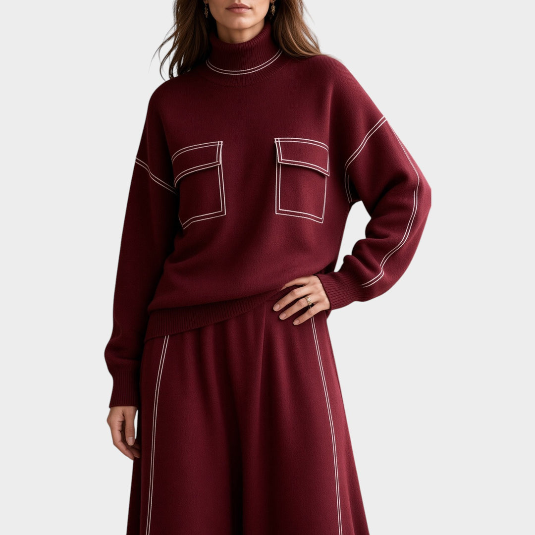 Women’s Knit Two Piece Set Turtleneck Sweater Midi Skirt