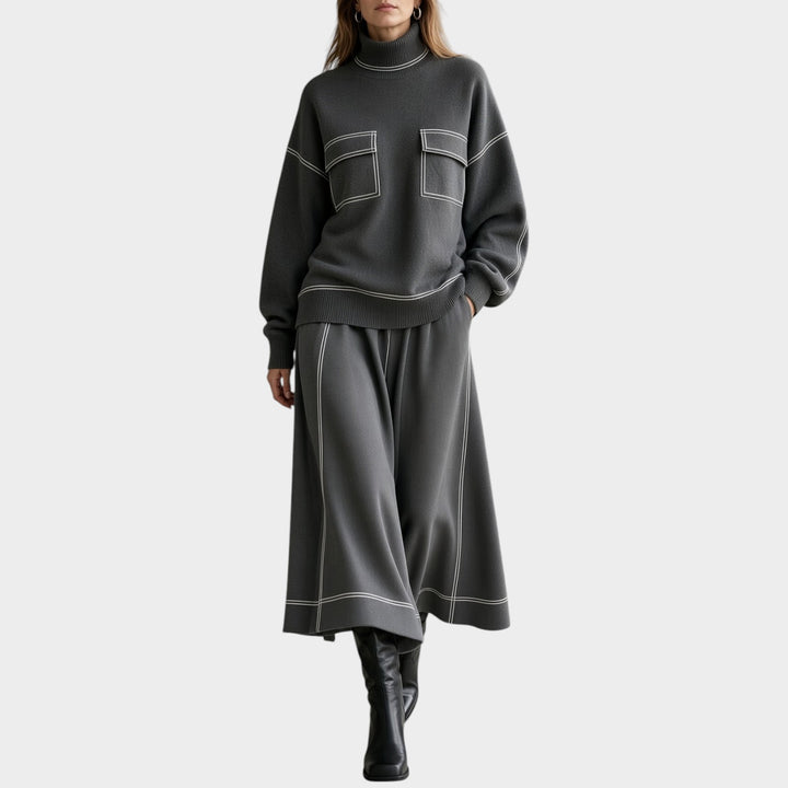 Women’s Knit Two Piece Set Turtleneck Sweater Midi Skirt