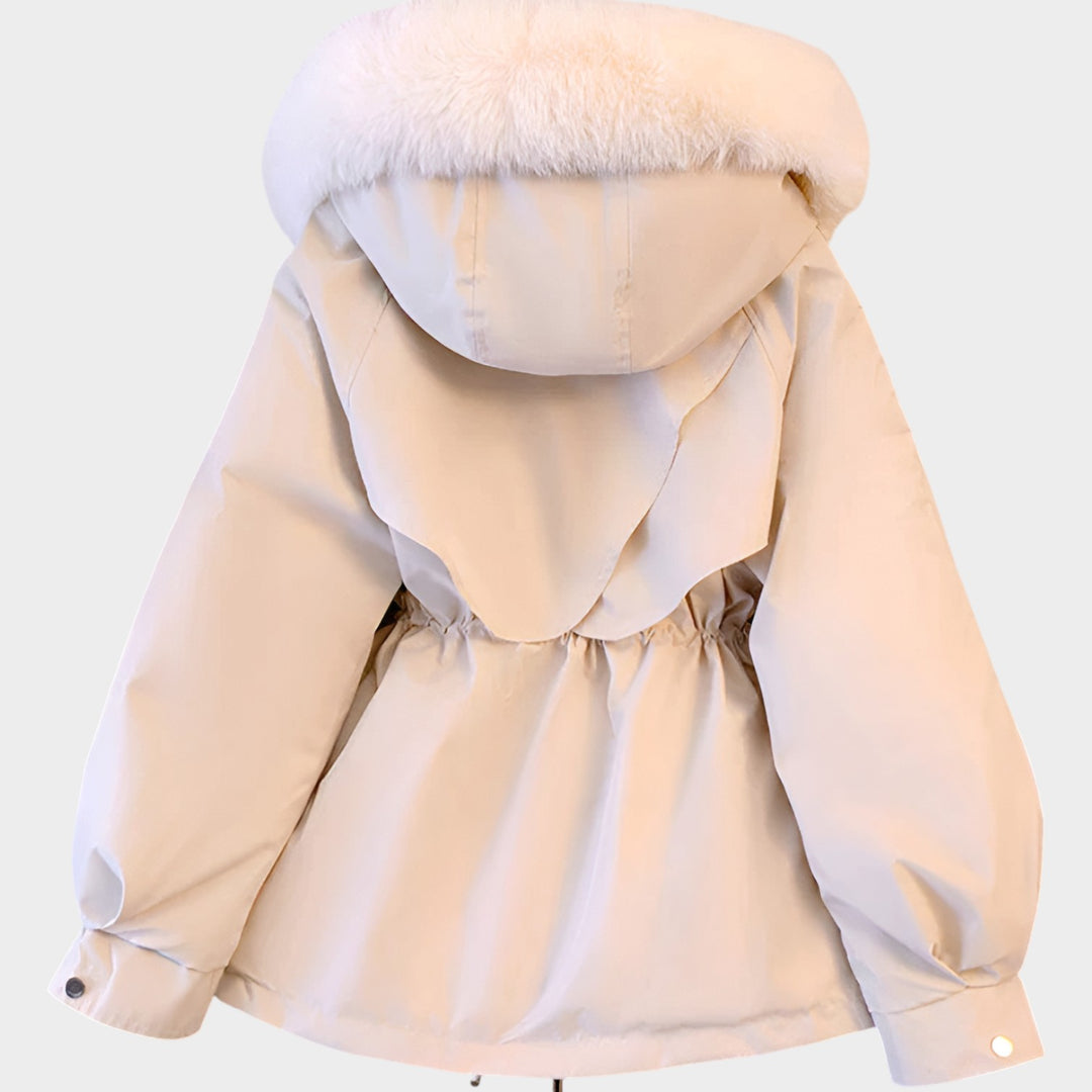 Women’s Hooded Parka Jacket Faux Fur Trim Drawstring Waist