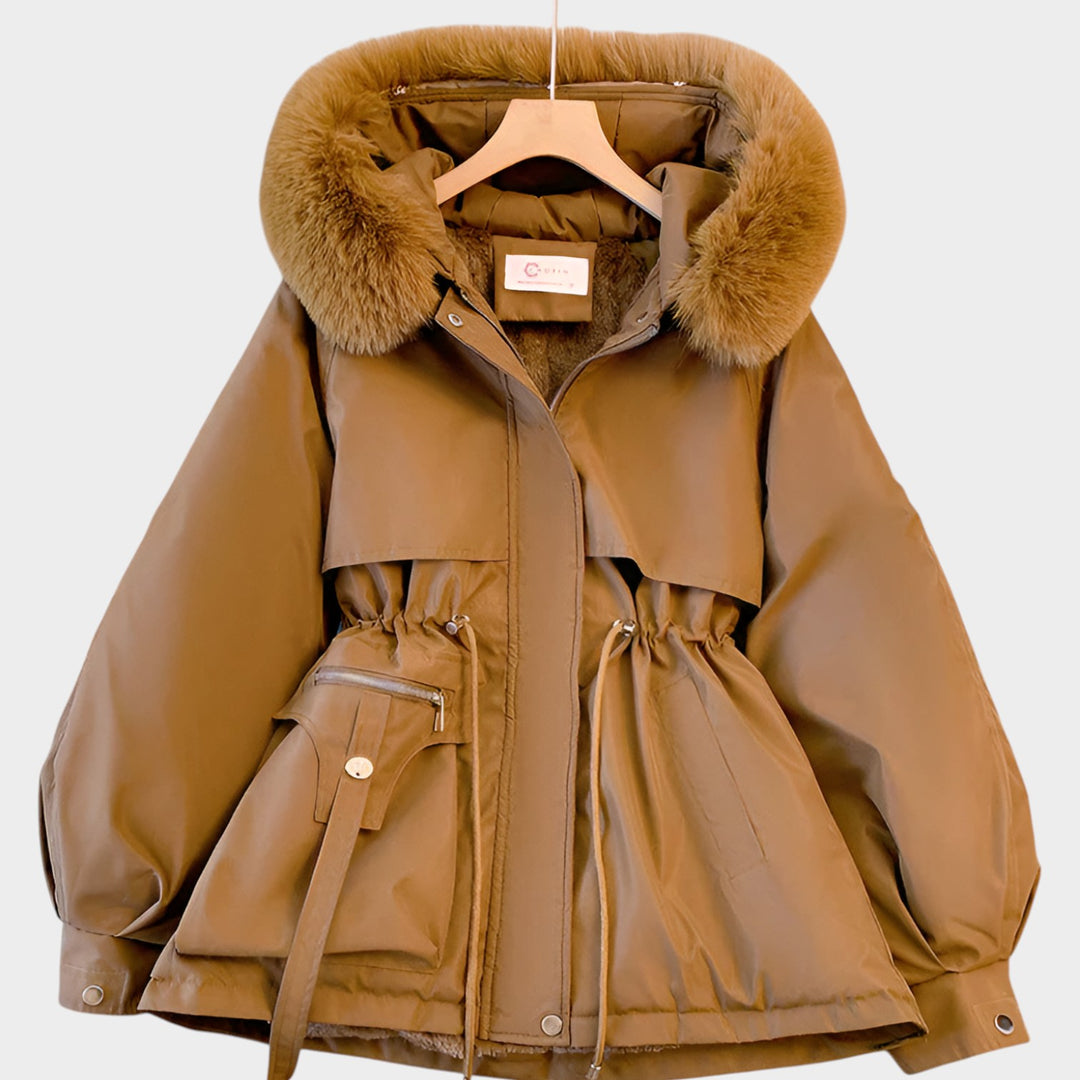 Women’s Hooded Parka Jacket Faux Fur Trim Drawstring Waist