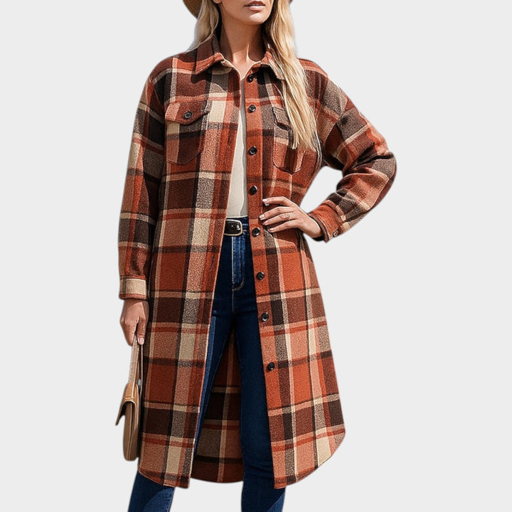 Women’s Coat Casual Plaid Longline Button Front