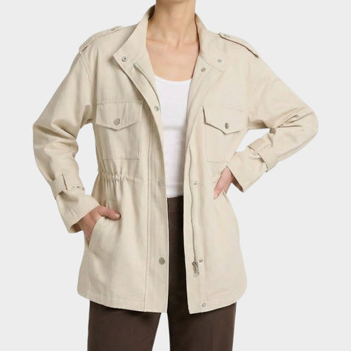 Women's Trench Coat Drawstring Waist Pocket Detail