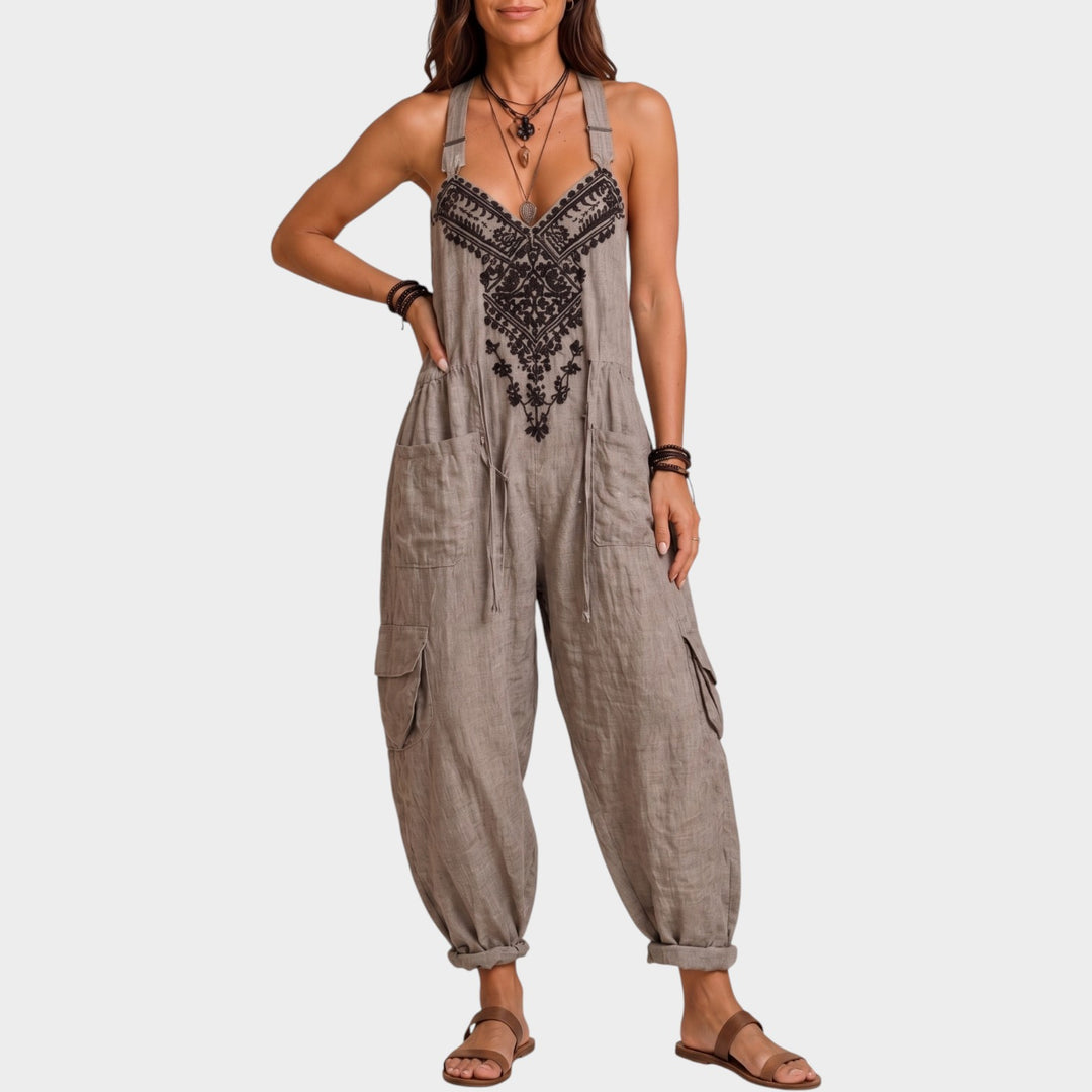Women’s Wide Leg Jumpsuit Bohemian Decorative Trim
