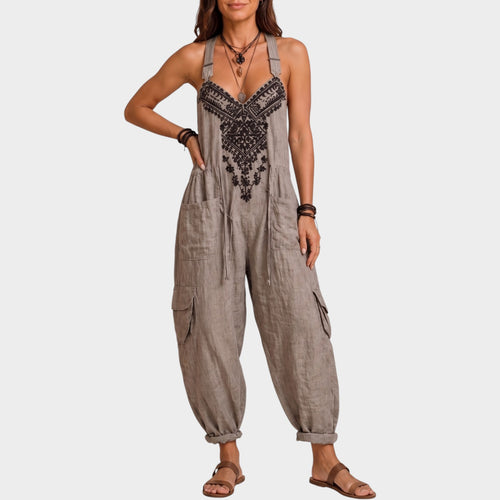 Women’s Wide Leg Jumpsuit Bohemian Decorative Trim