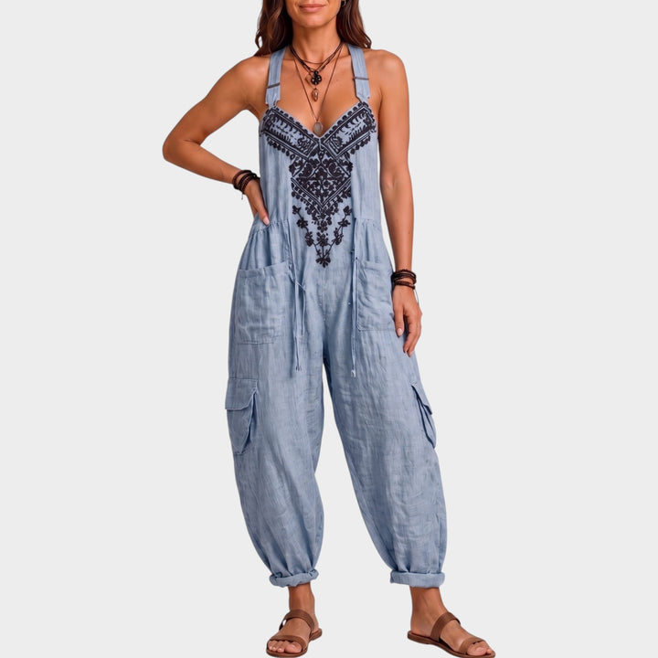 Women’s Wide Leg Jumpsuit Bohemian Decorative Trim