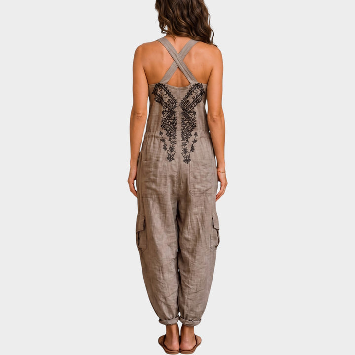Women’s Wide Leg Jumpsuit Bohemian Decorative Trim